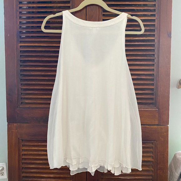 SOLD****Tristan White Chiffon Top with Bead Detail - Picture 2 of 3